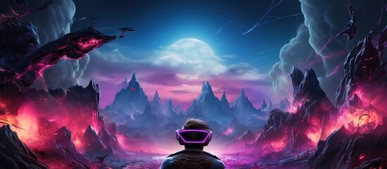 gamer playing virtual reality game in a post-apocalyptic world