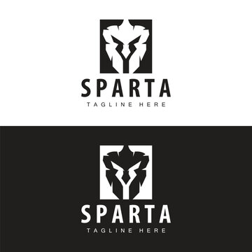 Spartan logo, barbarian warrior badge design simple silhouette spartan war helmet vector