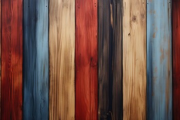 Multicolor wooden fence planks background - obrazy, fototapety, plakaty