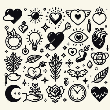 Free vector collection of illustrated heart colorless icons