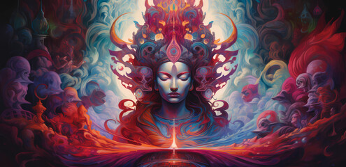 Sates of Mind, Consciousness and Meditation. Mystical Abstract Art, Ayahuasca, AI Generative.