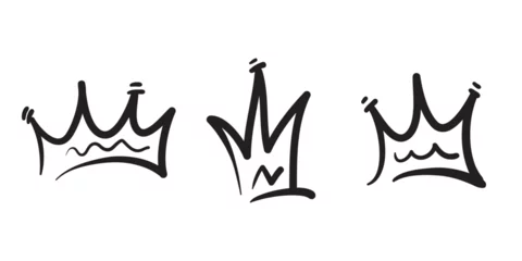 Fotobehang Doodle crowns. Line art king or queen crown sketch, fellow crowned heads tiara, beautiful diadem and luxurious decals vector illustration set. Royal head accessories linear collection © dadan