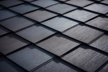 Dark asphalt tiles on the roof with shingles on the edge.