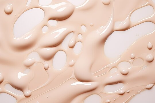 Beige grey smudge drops on liquid gel cosmetic with textured background