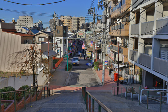 Nov 29 2023 Street view of Yanaka Ginza with unknown people