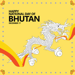 Bhutan national day vector illustration with a long flag wrapped around the dragon. Asian country national day and public holiday.
