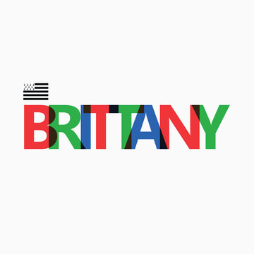 Brittany vector RGB overlapping letters typography with flag. French region logotype decoration.
