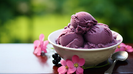 blackcurrant sorbet in a serene english garden tart and smooth - obrazy, fototapety, plakaty
