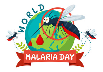 World Malaria Day Vector Illustration on April 25 with Earth Protected from Mosquitoes to Avoid Mosquito Bites in Healthcare Flat Cartoon Background