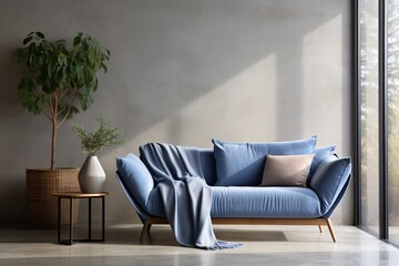 Blue Modern Minimalist Living Room Interior Design