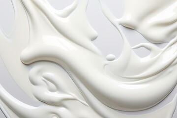 Close up of milk or cream splashes on white background - obrazy, fototapety, plakaty
