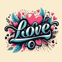 Free vector stylish love text for valentines day with hearts