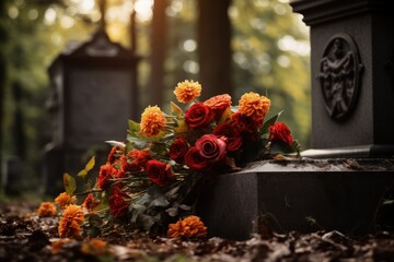 Grave imagery with tombstones and flowers