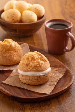 Brazilian snack. P&atilde;o de Queijo filled with requeij&atilde;o (Brazilian creem cheese). 