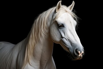 Isolated black background with white Andalusian horse