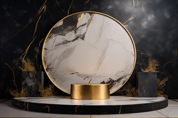Modern style product with marble podium and gold leaf backdrop