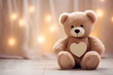 Fototapeta premium A romantic background for Valentine's Day with a teddy bear with a heart
