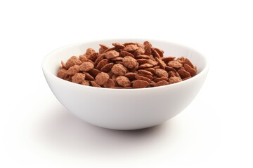 Cornflakes in white bowl on white background.