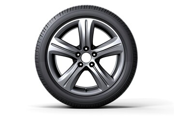 SUV car wheel, front view, isolated on white.