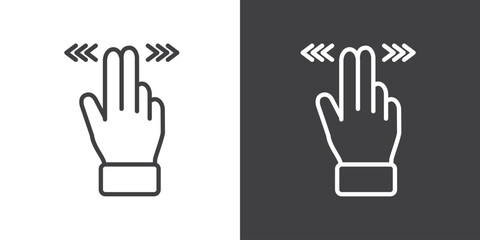 Hold and slide gesture icon vector illustration on black and white background. Modern outline style icons