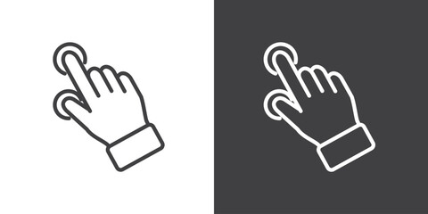 Two click finger gesture icon, holding gesture icon. Hand touch gesture vector illustration on black and white background. Modern outline style icons.Finger touch gesture icon.