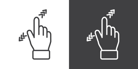 Zoom in zoom out icon, Hand touch gesture vector illustration on black and white background. Modern outline style icons.Finger touch gesture icon.
