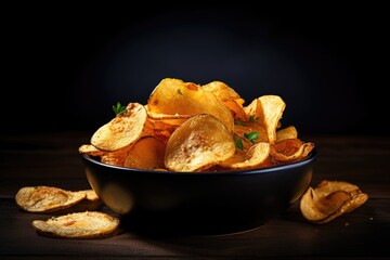 Potato chips on dark table