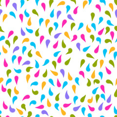 Seamless pattern with raindrops confetti. Abstract background of hand drawn colorful drops. Illustration for home decor, textile, fabric design, kids fashion print, wallpaper.