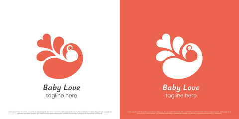 Baby affection logo design illustration. Silhouette of baby child newborn toddler son sweetheart hope daughter love desire like charity. Simple gentle gentle feminine gentle creative icon symbol. - obrazy, fototapety, plakaty