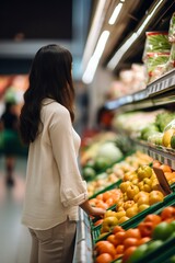 A woman shopping for fruits and vegetables in a grocery store