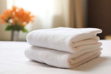 Towels neatly placed on hotel bed