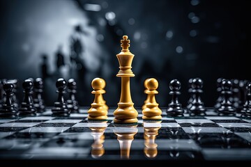 Chess game depicting a king amidst business challenges competing and strategizing for success in the market