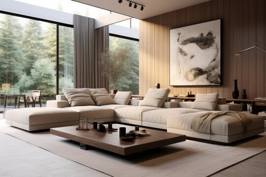 Contemporary living room with couch and furnishings