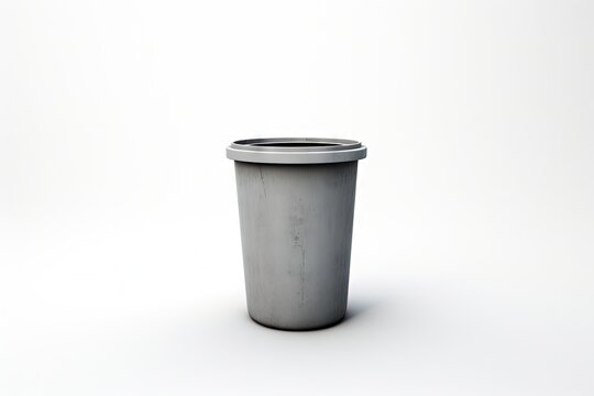 Gray bin on white surface
