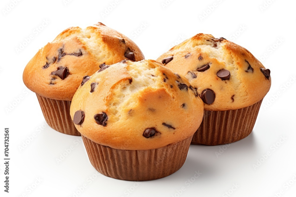 Poster Isolated chocolate chip muffins on a white background