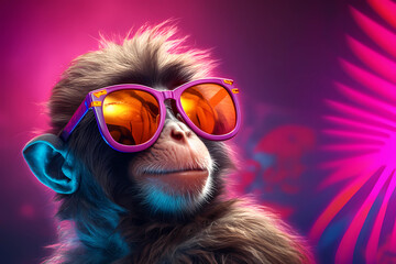 Cute Animal Portraits in sunglasses, bold color animation stills, AI Generative - obrazy, fototapety, plakaty