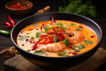 Spicy Thai soup with prawn and coconut milk a traditional Asian delight