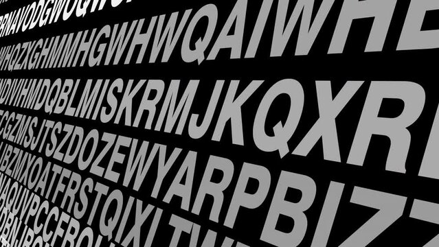 Letter chaos contemporary design inspiration with random letters and characters on black background exploring typography texture, abstract composition, and encrypted messaging in modern art