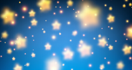 Blue magic background with defocused yellow stars on night sky
