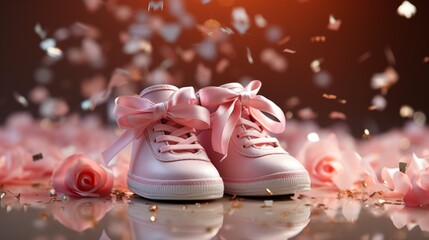 Little girl foot  wearing sneakers shoes and dress casual style
