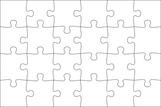 Puzzles grid. blank template. Jigsaw puzzle with 24 pieces. Mosaic background for thinking game is 3x2 size. Game with details. Vector illustration.