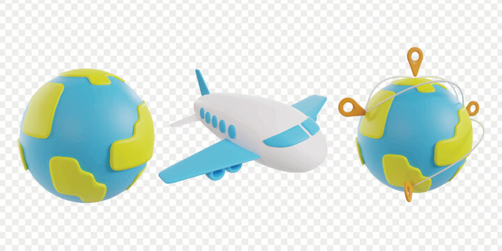 Travel holiday 3d icons render clipart. Adventure vector illustration template.