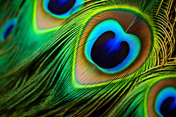 Beautiful peacock feathers close-up. Colorful background.