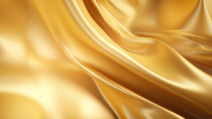 Fototapeta premium Golden satin fabric with a smooth, fluid texture creating a luxurious and elegant background.