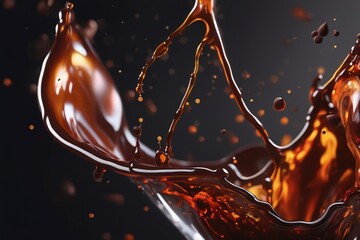 Floating hot liquid chocolate splash in a dark background for advertisement. AI generated. - obrazy, fototapety, plakaty