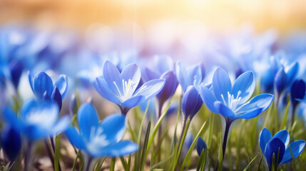 Bright blue blossoms capture the essence of a sunny day with their vivid colors and lush green background.