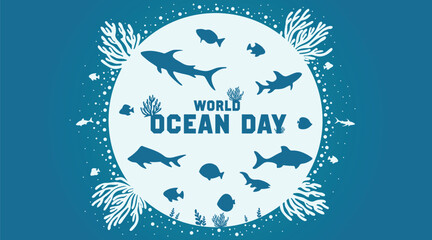 Fototapeta na wymiar Poster for World Oceans Day with underwater life
