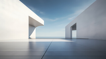 Obraz premium 3d render of abstract futuristic architecture with empty concrete floor