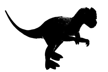 black dinosaur silhouette isolated on white background, model of dinosaurs toys