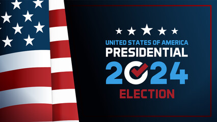 United States of America 2024 Presidential Election day. Vector background with usa flag, colors and text - obrazy, fototapety, plakaty